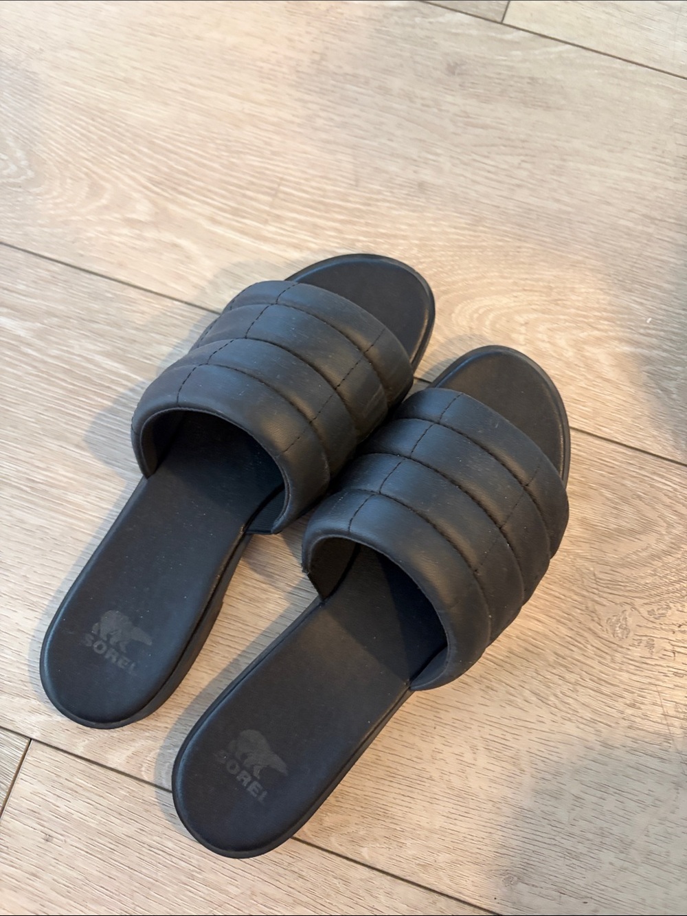 Sorel Black Quilted Slide Sandals